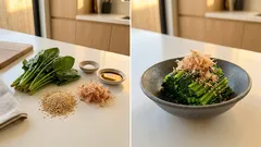 ほうれん草の胡麻鰹節和え：茹でて和えるだけ、香りが立つ定番副菜