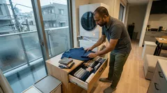 長袖Tシャツが5秒で片付く、長方形にたたんで立てて収納するコツ