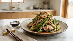 さば缶であと一品:いんげんとまいたけのピーナッツ和え、茹で時間短めでコク深く