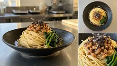 和えるだけで満足感:納豆×海苔×ほうれん草のまかない和風パスタ