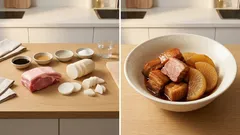 電気圧力鍋に入れて加圧するだけ:豚ももブロックのさっぱり角煮と大根の味しみレシピ