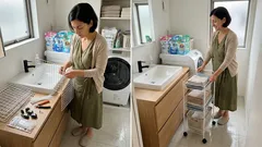 ダイソーだけで工具なしDIY 洗面脱衣所が広がる折りたたみランドリーワゴンの作り方